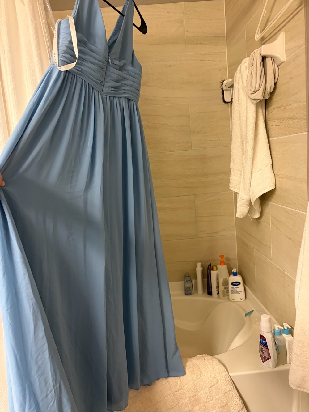 Azazie Steele Blue Chiffon Dress